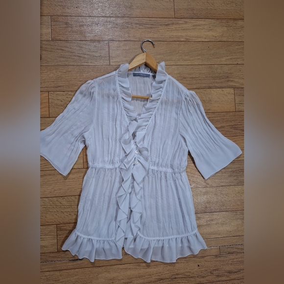 NY Collection White Ruffle Blouse Size M - Picture 2 of 7